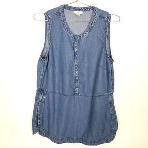J.Jill Denim Women Chambray Sleeveless Split Dolphin Hem  Linen Blend Shirt Sz M